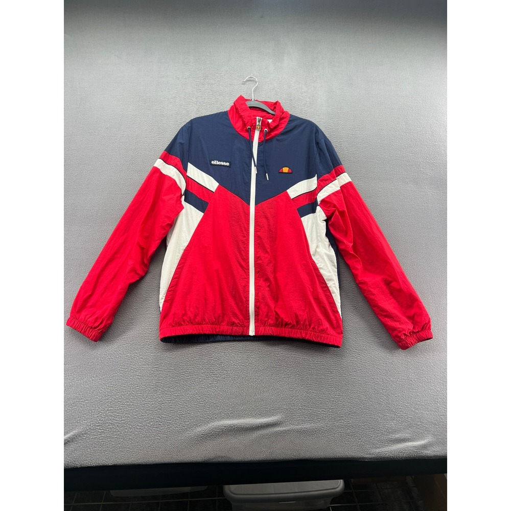 Ellesse Windbreaker Jacket Mens L Colorblock Full Zip Navy Red White Retro UK